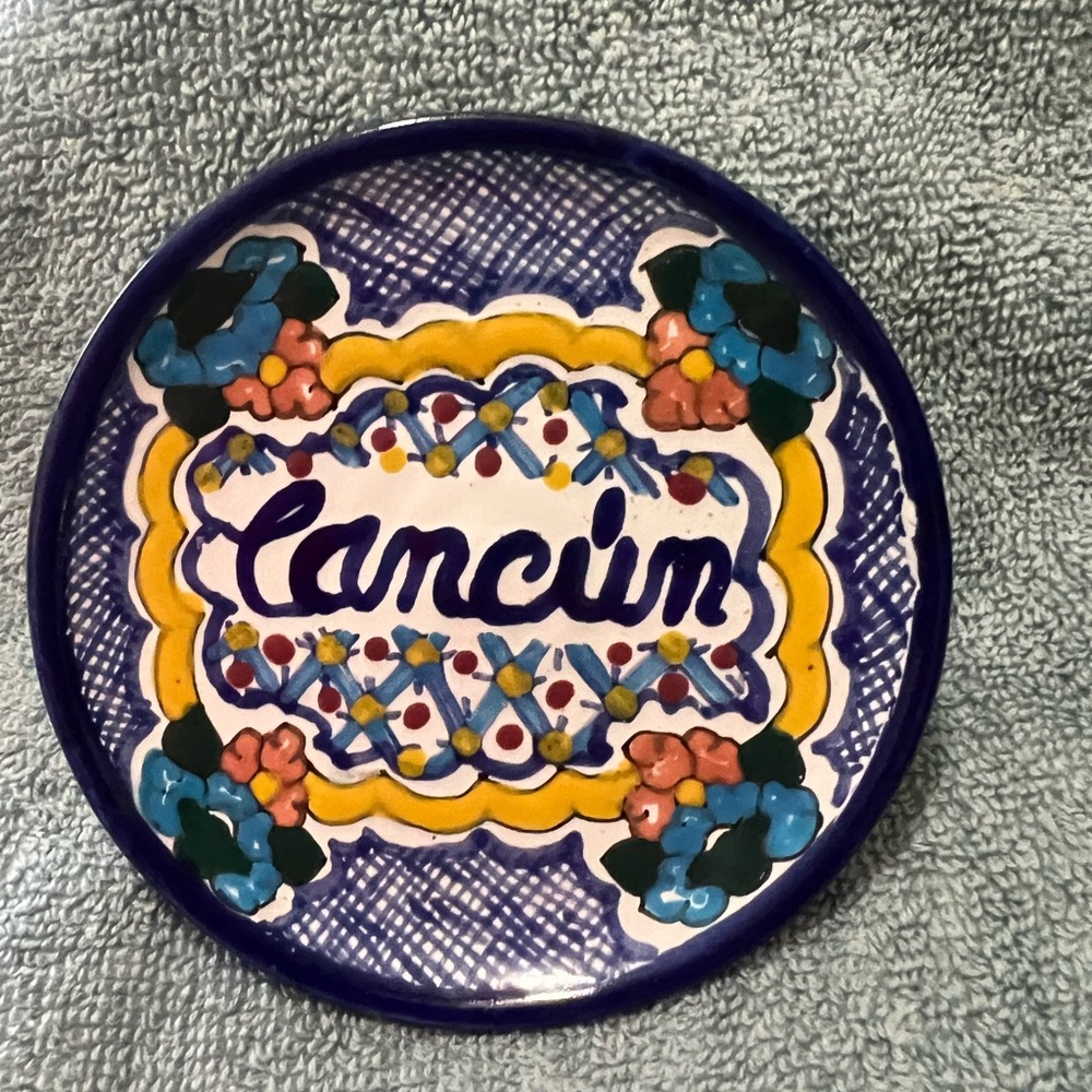 Handcrafted Cancun Ceramic Plate - Blue and Yellow
